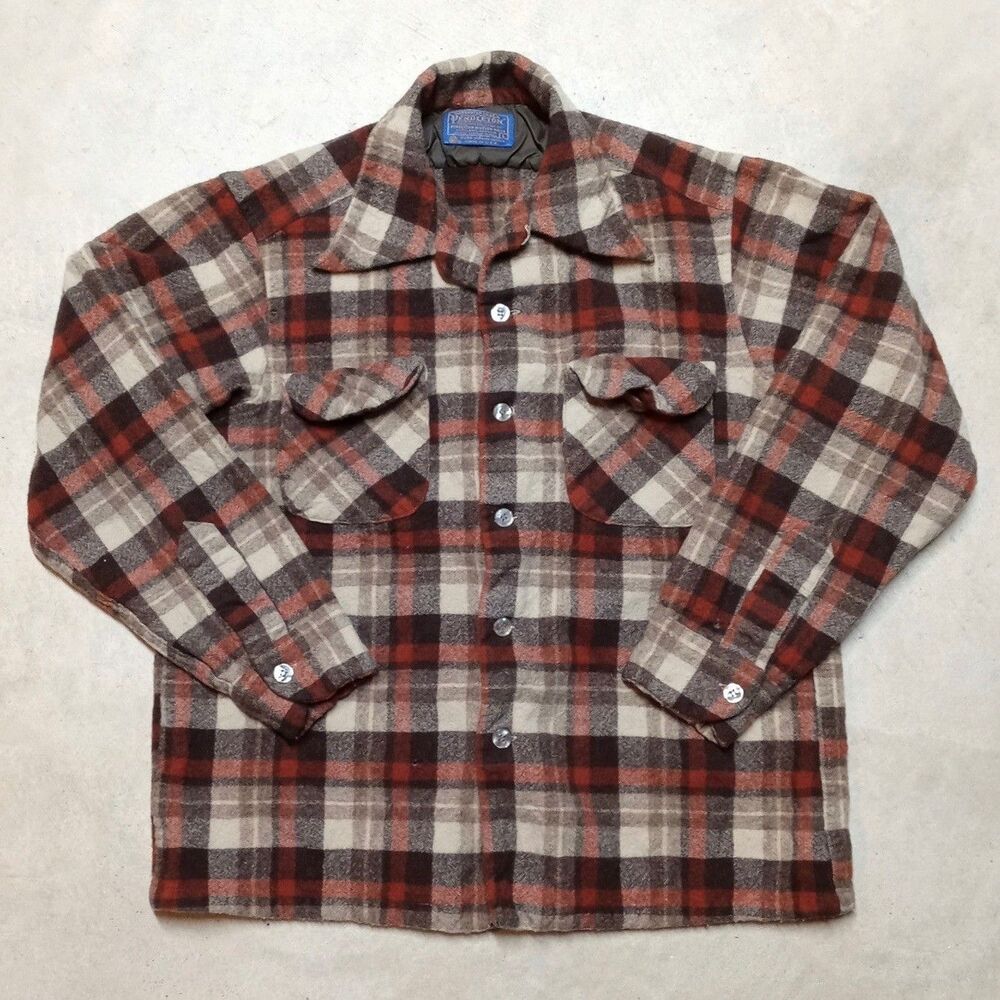 Vintage Pendleton Board Shirt Boys LARGE Loop Collar 100% Wool Virgin Flannel